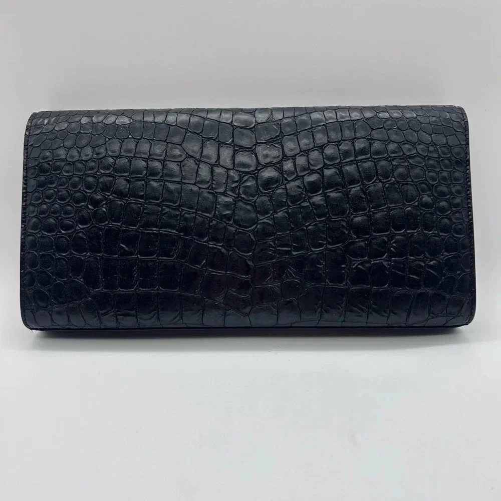 Saint Laurent YSL Black Crocodile Stamp Clutch Bag With Dustbag